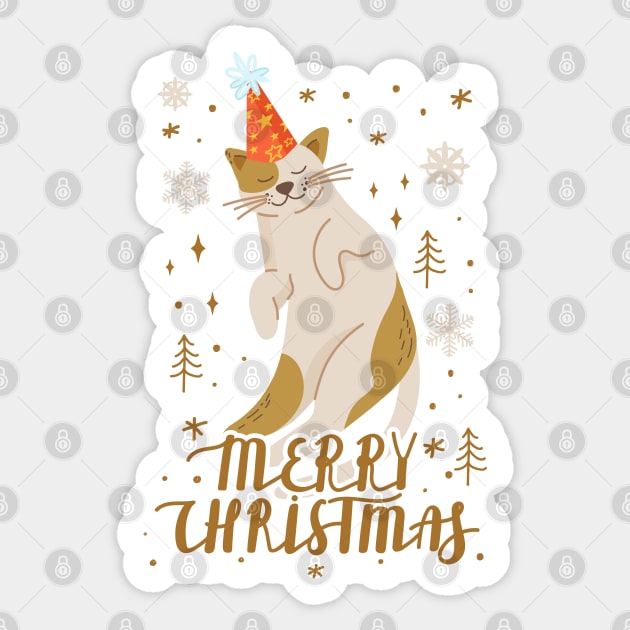 Cute Christmas Cat. Sticker by CoCoArt-Ua